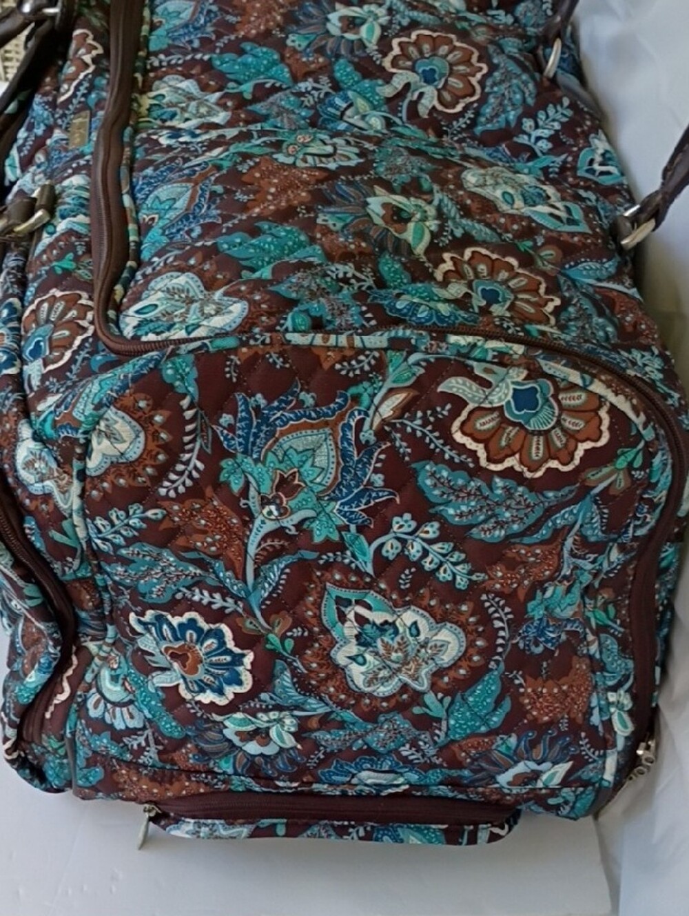 Vera Bradley Quilted Travel Bag Retired Java Blue 26" Rolling Duffle Luggage - Picture 7 of 16